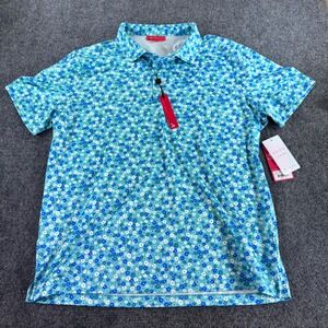REDVANLY Polo Shirt Mens XL Blue Floral Performance Golf NWT Athletic Luxury